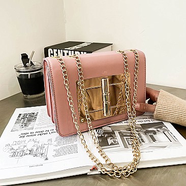 Metal Accent Chain Strap Fancy Sholuder Bag