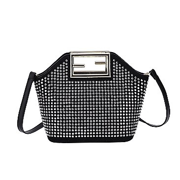 Stone-Studs Metal Handle Satchel Bag