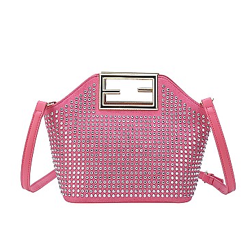 Stone-Studs Metal Handle Satchel Bag