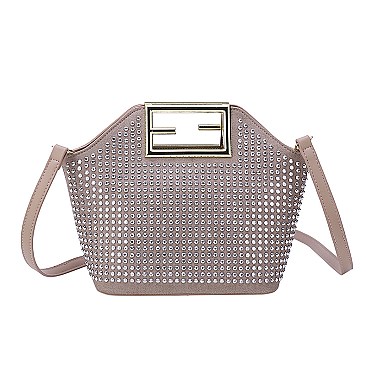 Stone-Studs Metal Handle Satchel Bag