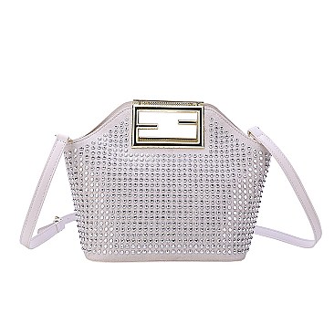 Stone-Studs Metal Handle Satchel Bag