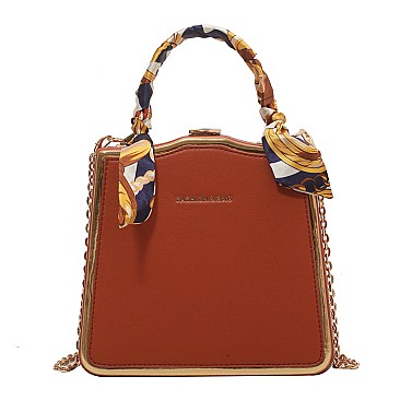 Scarfed Boxy Shape Fancy Satchel Boutique Bag