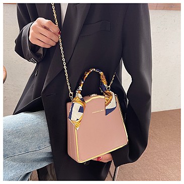 Scarfed Boxy Shape Fancy Satchel Boutique Bag