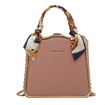 Scarfed Boxy Shape Fancy Satchel Boutique Bag