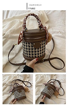 Scarfed & Key Chain Accented Bucket Bag