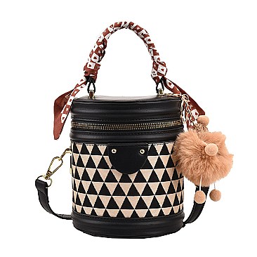 Scarfed & Key Chain Accented Bucket Bag