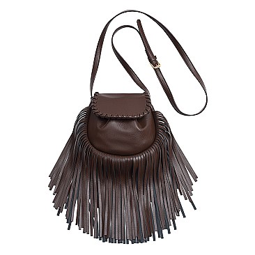 Flap Top Fringed Cross Body