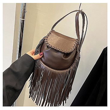 Flap Top Fringed Cross Body