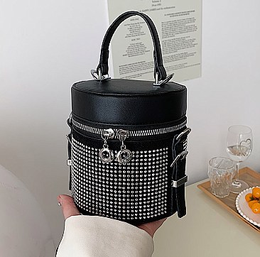 RHINESTONE BUCKET SATCHEL - CROSS-BODY