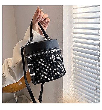 RHINESTONE BUCKET SATCHEL - CROSS-BODY