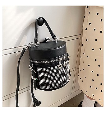 RHINESTONE BUCKET SATCHEL - CROSS-BODY