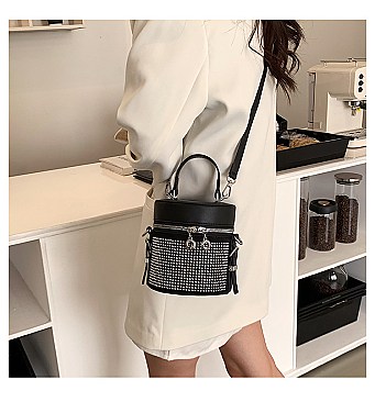 RHINESTONE BUCKET SATCHEL - CROSS-BODY