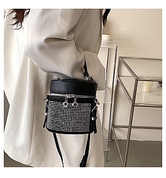 RHINESTONE BUCKET SATCHEL - CROSS-BODY