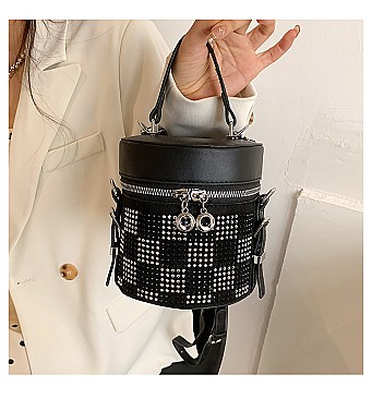 RHINESTONE BUCKET SATCHEL - CROSS-BODY