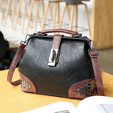 Stud Decorated Boston Doctor Shape Satchel