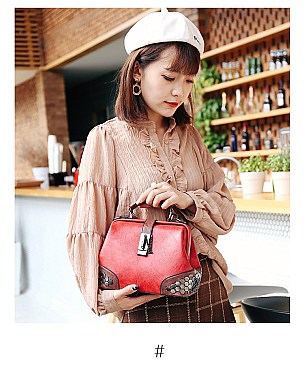 Stud Decorated Boston Doctor Shape Satchel