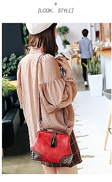 Stud Decorated Boston Doctor Shape Satchel