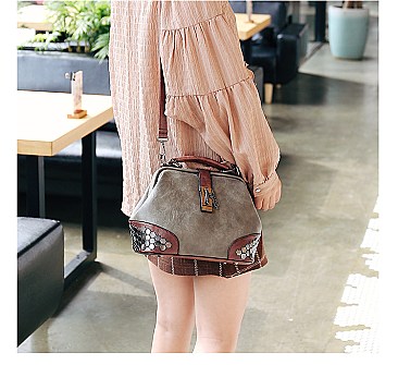 Stud Decorated Boston Doctor Shape Satchel