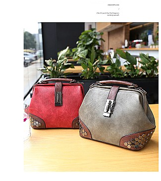 Stud Decorated Boston Doctor Shape Satchel