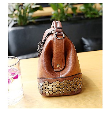 Stud Decorated Boston Doctor Shape Satchel