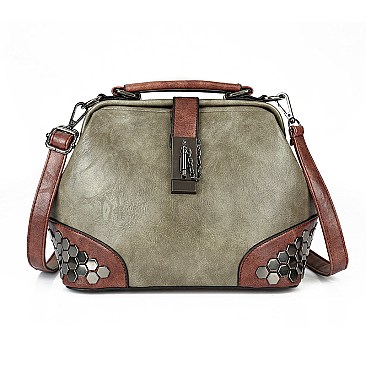 Stud Decorated Boston Doctor Shape Satchel