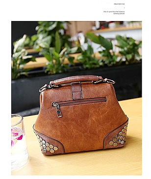 Stud Decorated Boston Doctor Shape Satchel