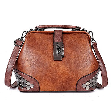 Stud Decorated Boston Doctor Shape Satchel