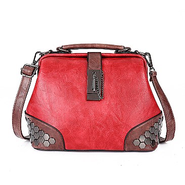 Stud Decorated Boston Doctor Shape Satchel