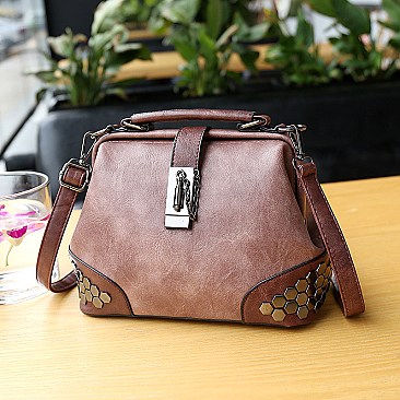 Stud Decorated Boston Doctor Shape Satchel