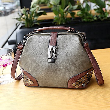 Stud Decorated Boston Doctor Shape Satchel