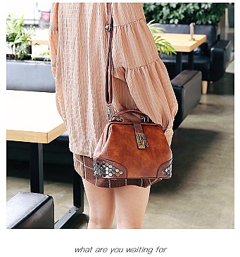 Stud Decorated Boston Doctor Shape Satchel