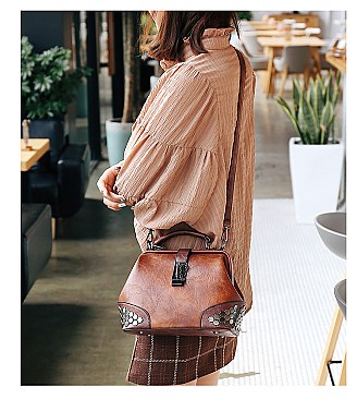 Stud Decorated Boston Doctor Shape Satchel