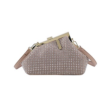 Stoned Metal Framed Clutch Shoulder Bag -Hot