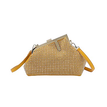 Stoned Metal Framed Clutch Shoulder Bag -Hot