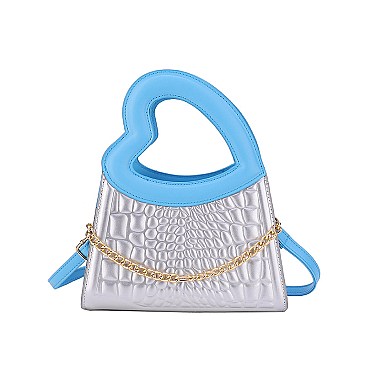 Heart-Shaped Handle Croc Satchel - Crossbody Bag