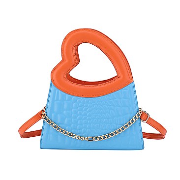 Heart-Shaped Handle Croc Satchel - Crossbody Bag