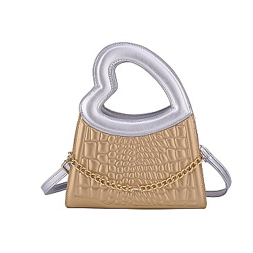 Heart-Shaped Handle Croc Satchel - Crossbody Bag