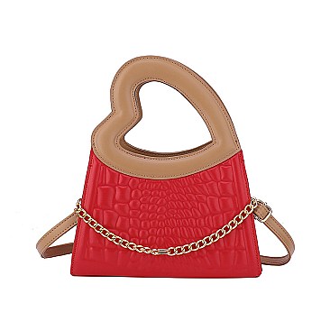 Heart-Shaped Handle Croc Satchel - Crossbody Bag