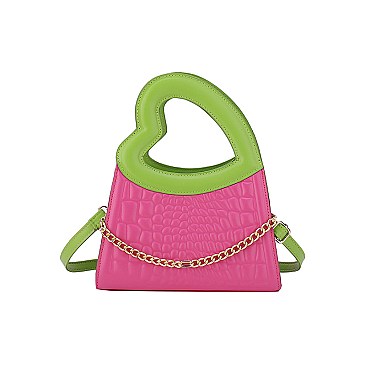 Heart-Shaped Handle Croc Satchel - Crossbody Bag