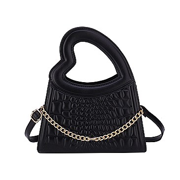 Heart-Shaped Handle Croc Satchel - Crossbody Bag