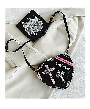 Heart-Shape Metal Cross - Cross-Body Shoulder Bag