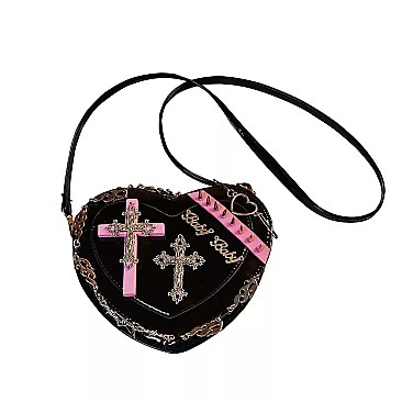 Heart-Shape Metal Cross - Cross-Body Shoulder Bag