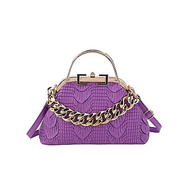 3D & Chain Accent Croc Metal Handle / Satchel