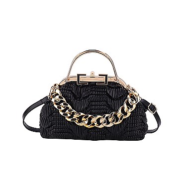 3D & Chain Accent Croc Metal Handle / Satchel