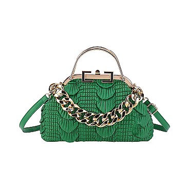 3D & Chain Accent Croc Metal Handle / Satchel