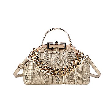 3D & Chain Accent Croc Metal Handle / Satchel