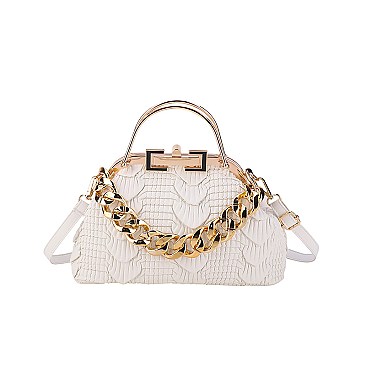 3D & Chain Accent Croc Metal Handle / Satchel