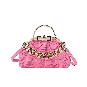 3D & Chain Accent Croc Metal Handle / Satchel