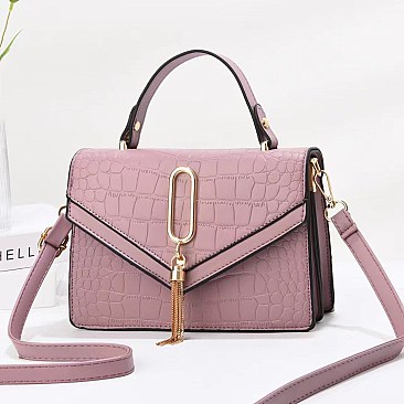 ACCENTED CROC SATCHEL SHOULDER BAG