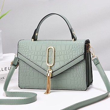 ACCENTED CROC SATCHEL SHOULDER BAG